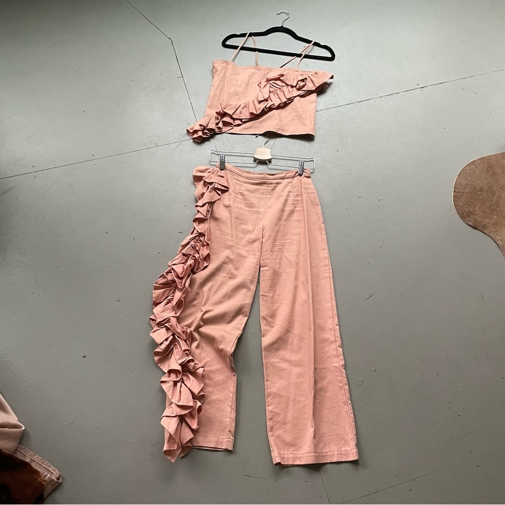 Collina Strada pink ruffle two piece set